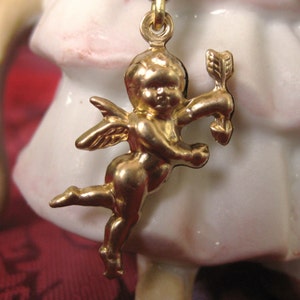 Ornamental Cupid Earrings Cherub Angel Earrings Vintage Earrings Gold Long Earrings Romantic Jewelry Crown Earrings Brass Valentines Day image 3