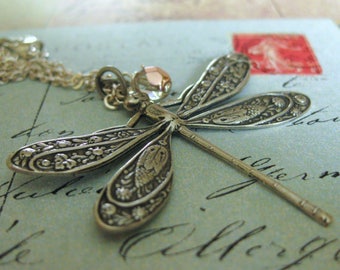 Silver Dragonfly Necklace dragonfly jewelry dragonfly pendant silver dragonfly dragonflies insect jewelry dragon fly nature jewelry vintage