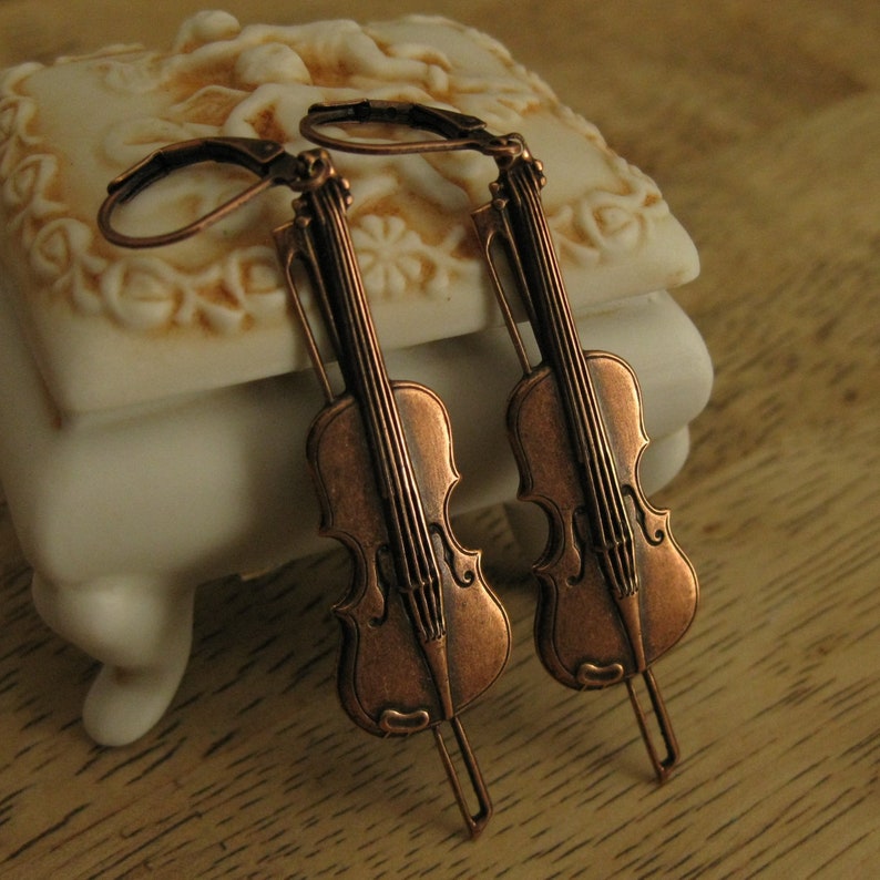 Violin Earrings Vintage Copper Brass Music to My Ears Etsy