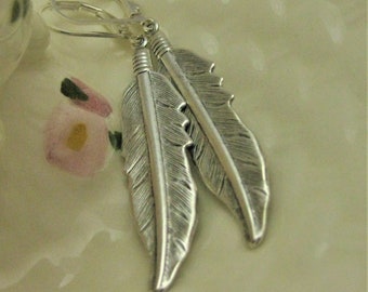 Silver Feather Earrings  Unisex Bohemian Earrings Boho Jewelry Western Style Eagle Feather Earrings Vintage Silver Handmade
