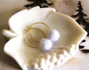 Elegant Snowball Earrings Golden Hoop Earrings Snow White Faux Fur Winter Jewelry Snowy Holiday Earrings  Gift for her thequeensdowry