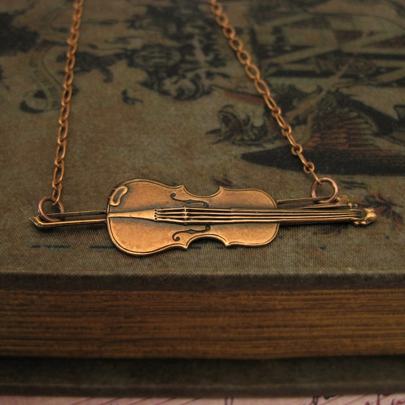 Copper Violin Necklace Gift Fiddle Necklace Music teacher gift Etsy