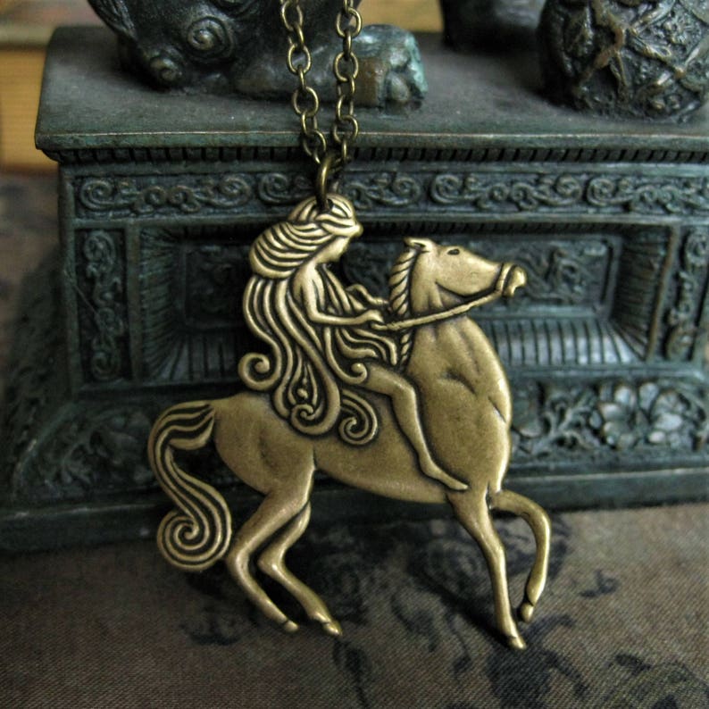 Lady Godiva Necklace Vintage Brass A Dress of Locks Handmade Necklace Horse Equestrian Locks Nude Jewelry Lady Woman vintage handmade image 6