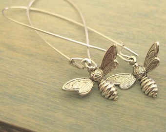 Little Silver Bee Earrings Vintage honey bee handmade bees sweet bee insect jewelry summer jewelry little bees dangles  thequeensdowry