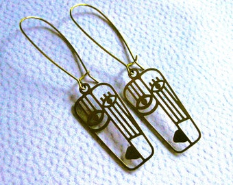 Lovely Lady Gold Abstract Face Earrings Cubist Artistic Jewelry Unique Earrings Brass Dangles Linear thequeensdowry handmade