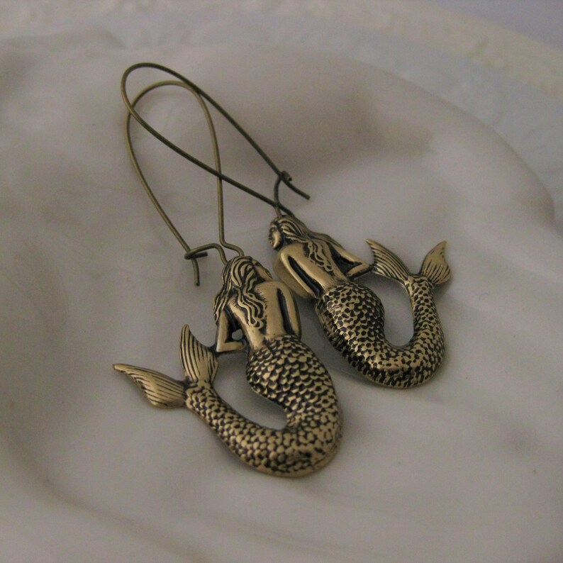 Mermaid Earrings Antique Gold Mermaid Jewelry Nautical Beach earrings jewelry ocean jewelry mermaid gift beach boho earrings Mermaids image 6