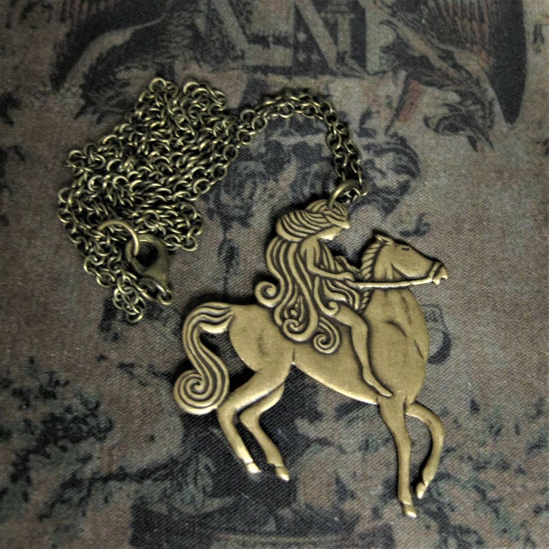 Lady Godiva Necklace Vintage Brass A Dress of Locks Handmade Necklace Horse Equestrian Locks Nude Jewelry Lady Woman vintage handmade image 4