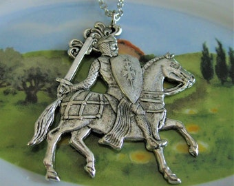 Knight Necklace Silver Sir Lancelot Knight in Shining Armor Necklace Medieval  Horse Equestrian Medieval Knight Pendant Renaissance Romantic