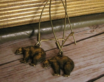 Bear Earrings Vintage Brass bear jewelry woodsy necklace black bear animal guide nature jewelry nature lover polar bear earrings handmade