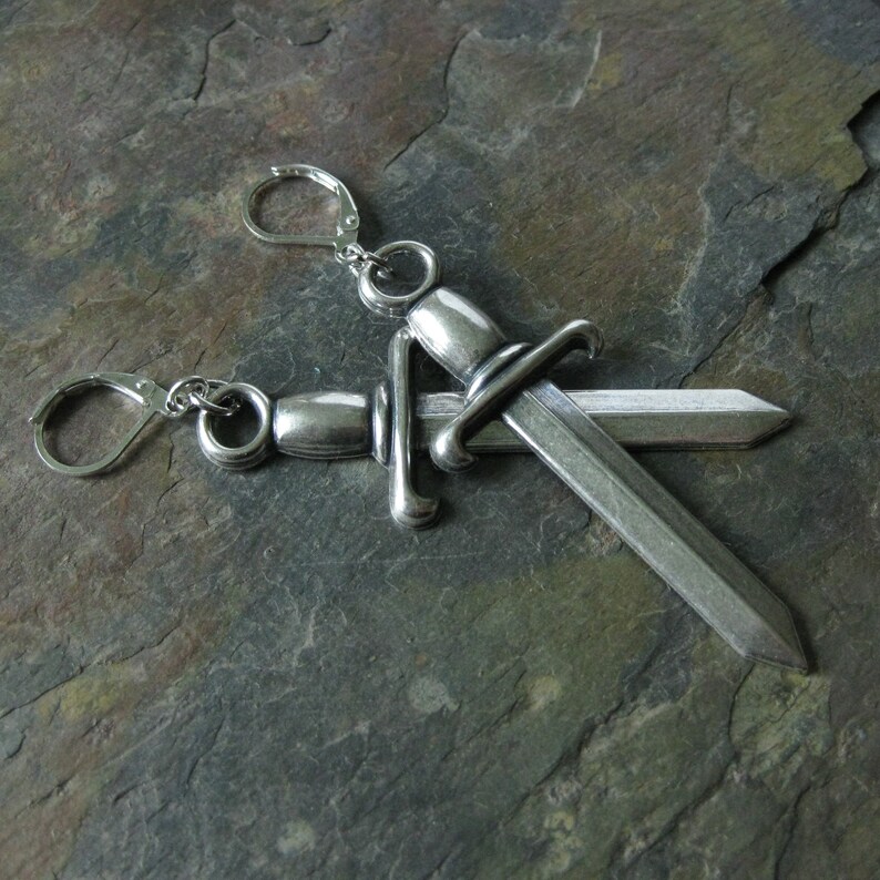 Silver Sword Earrings Medieval Gothic Earrings weaponry knights sword medieval knights dangle earrings sword jewelry fantasy earrings