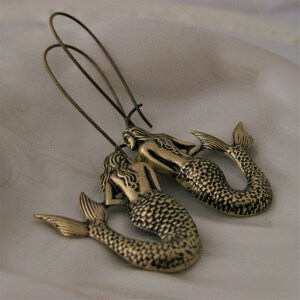 Mermaid Earrings Antique Gold Mermaid Jewelry Nautical Beach earrings jewelry ocean jewelry mermaid gift beach boho earrings Mermaids image 1