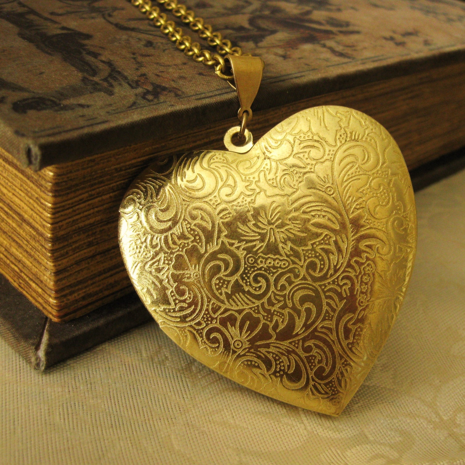 Large Heart Locket Gold Heart Locket Raw Brass Vintage Style Picture …
