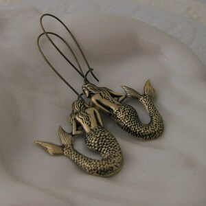 Mermaid Earrings Antique Gold Mermaid Jewelry Nautical Beach earrings jewelry ocean jewelry mermaid gift beach boho earrings Mermaids image 2