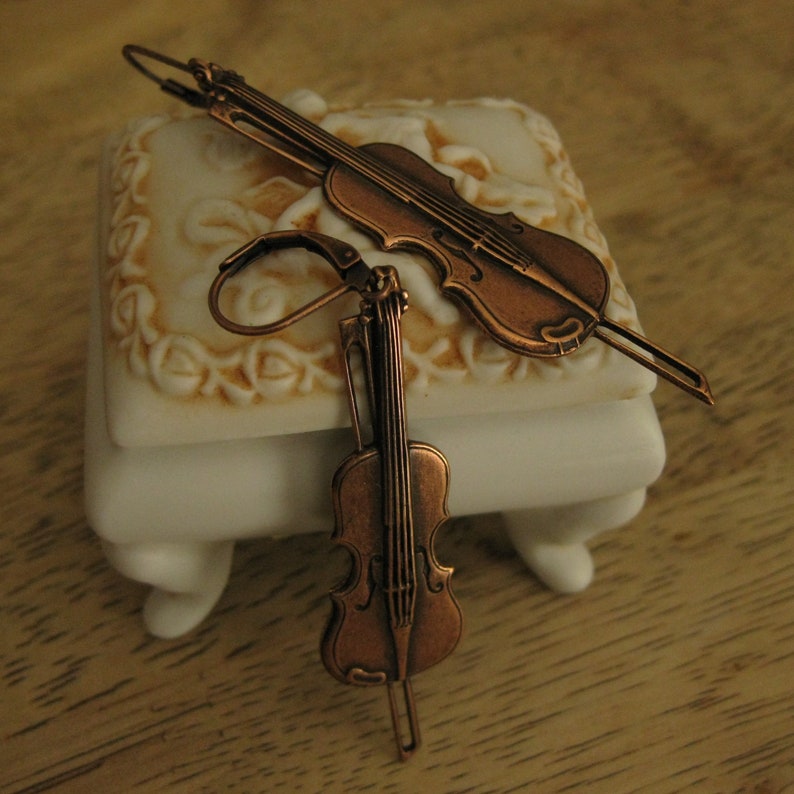 Violin Earrings Vintage Copper Brass Music to My Ears Etsy