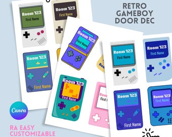 RA Door Dec: Retro Gameboy design Canva template name tags