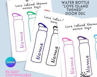 RA door dec: Summer reality show themed water bottle name tags