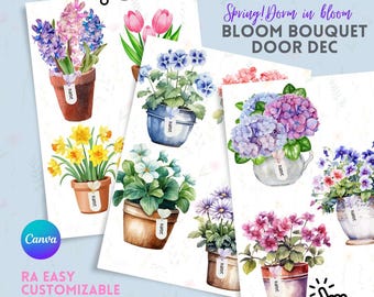 RA door dec: Flowers in Bloom Spring editable Canva template