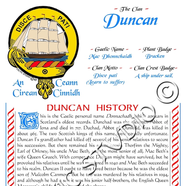 Duncan Scottish Clan History