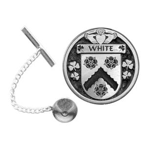 White Irish Coat of Arms Disk Lapel Pin/ Tie Tack