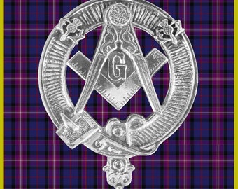 Insignia de gorra escocesa con escudo masónico, brújula y escuadra de los masones CB02