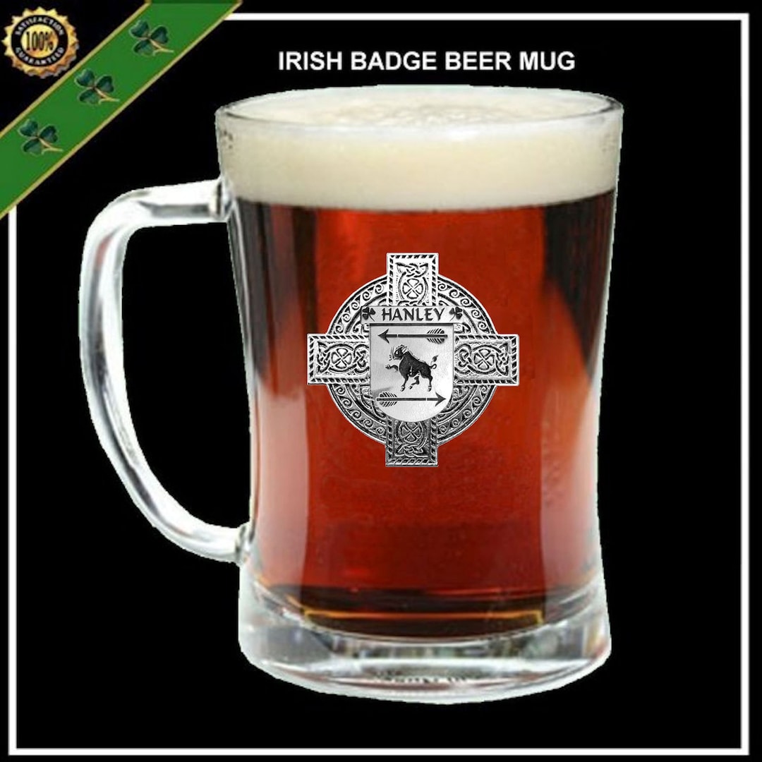 Hanley Irish Coat of Arms Badge Glass Beer Mug Etsy