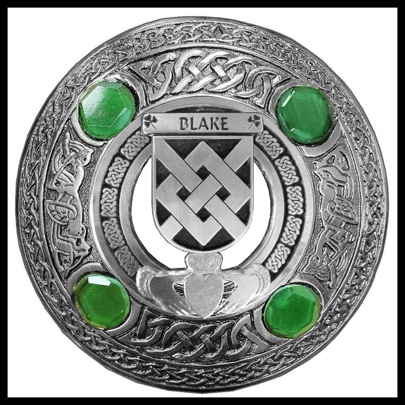 Blake Irish Claddagh Coat of Arms Plaid Brooch ~ Emerald Stones - Etsy