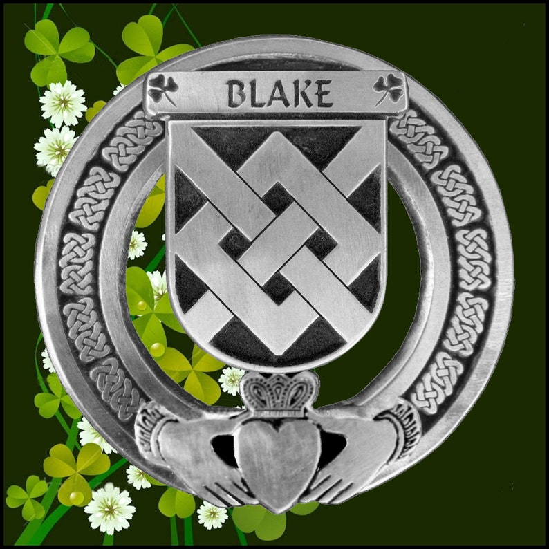 Blake Irish Claddagh Coat of Arms Plaid Brooch ~ Emerald Stones - Etsy