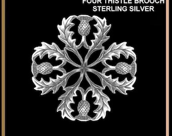 Four Thistle Scottish Snowflake Brooch - Sterling Silver