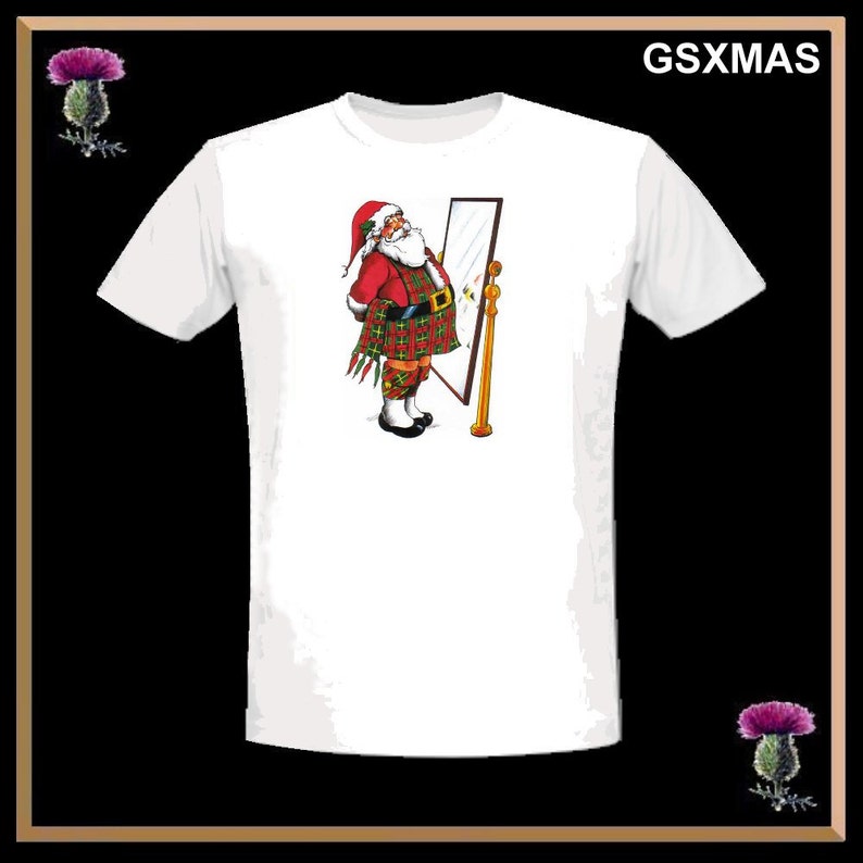 Scottish Santa T-Shirt, Santa In A Kilt Shirt GXMAS image 1