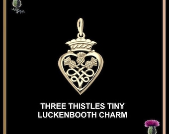 Three Thistles Tiny Luckenbooth Charm, 10K or 14K Gold