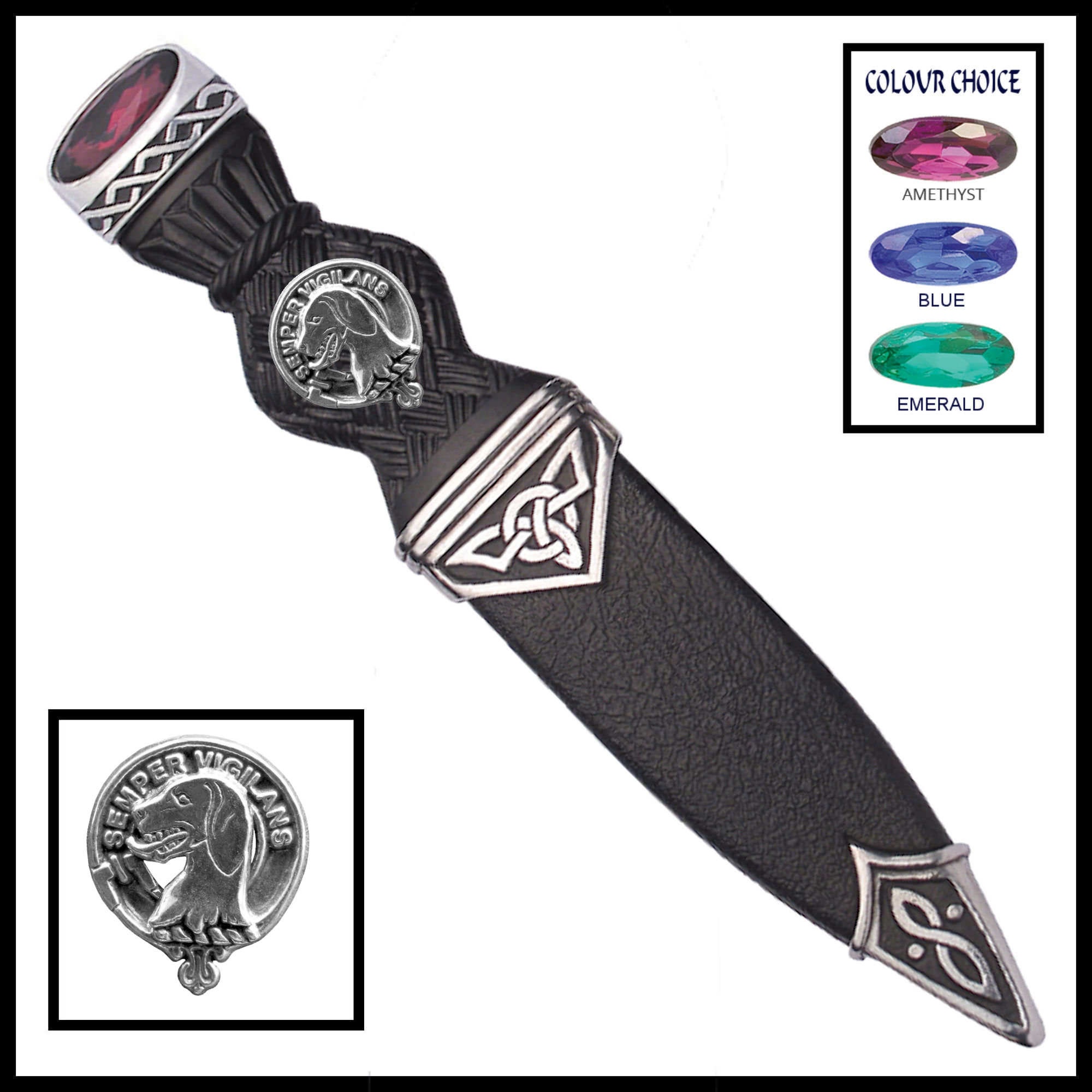 Wilson Interlace Clan Crest Sgian Dubh, Scottish Knife