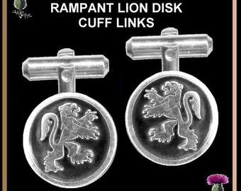 Rampant Lion Cufflinks, Scottish Disks - Sterling Silver