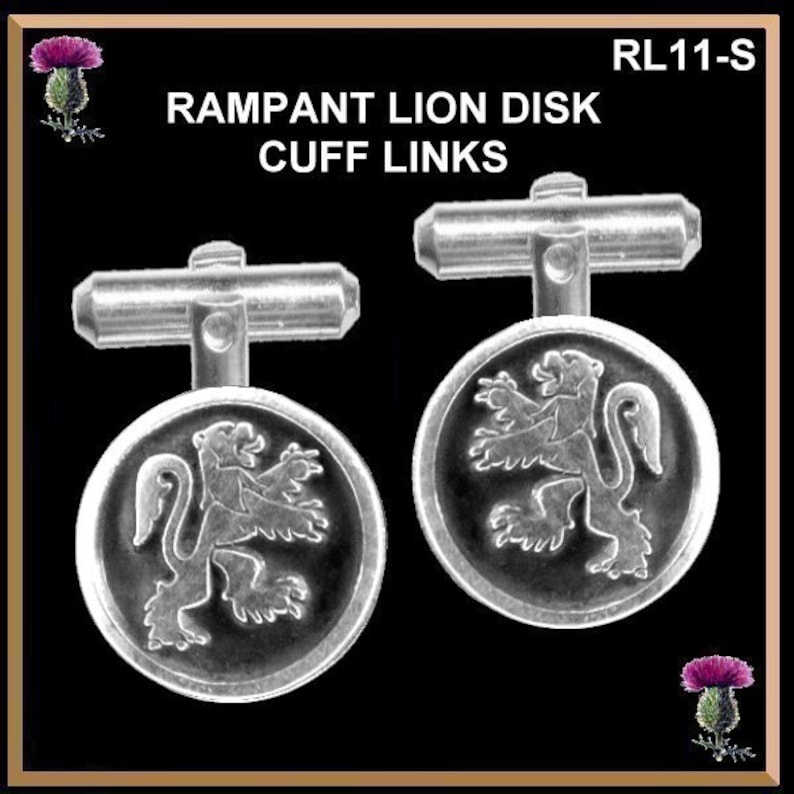 Rampant Lion Cufflinks Sterling Silver Scottish Disks