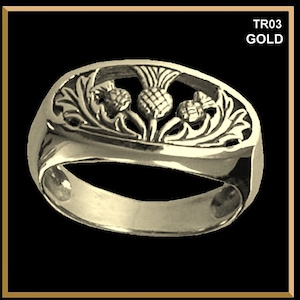 Gold Oval Three Thistle Scottish Ring TR03G - 10K or 14K