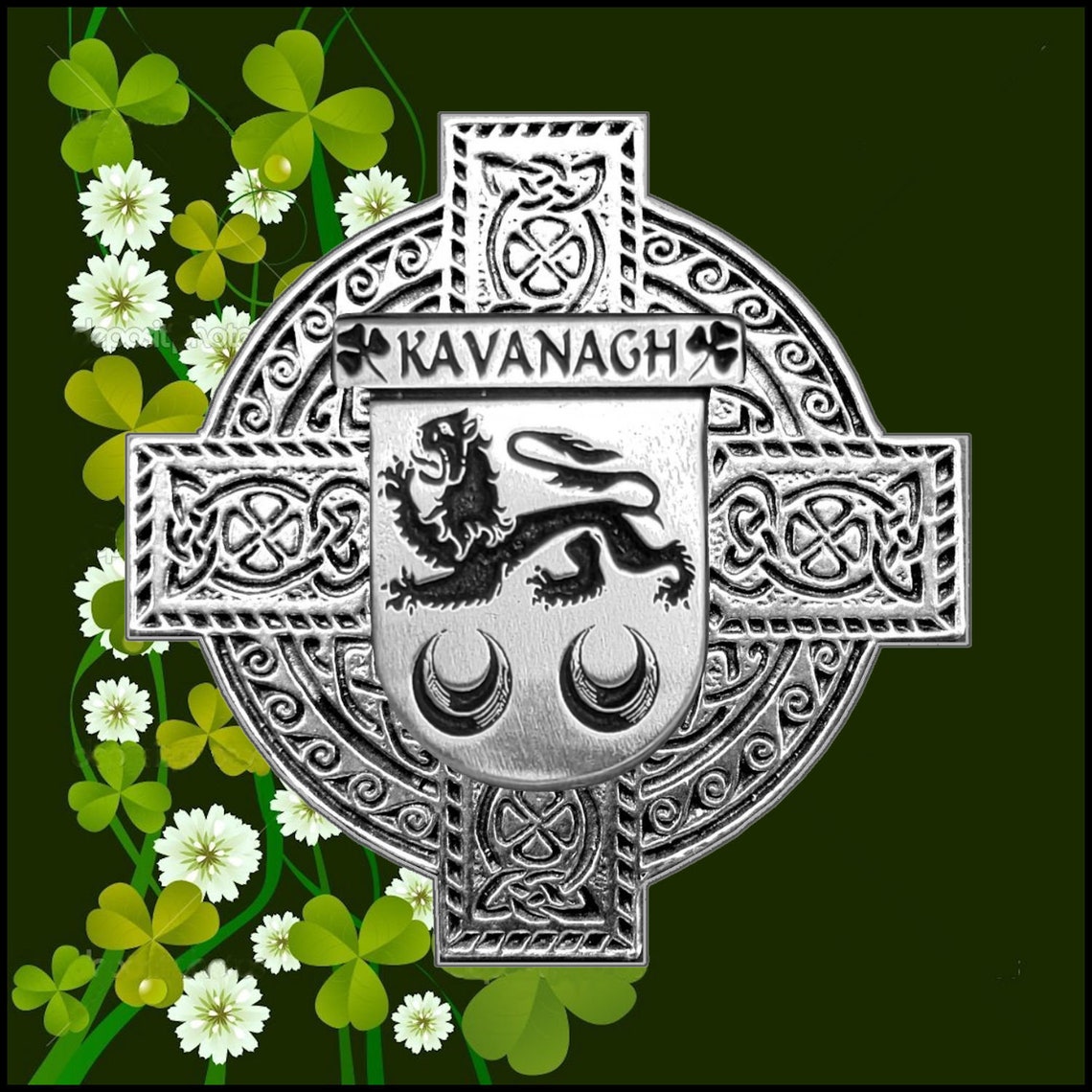 Kavanagh Irish Coat of Arms Celtic Cross Badge - Etsy