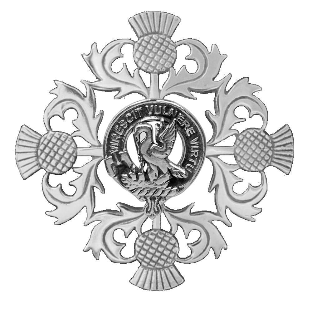 Stewart Clan Crest Scottish Four Thistle Brooch