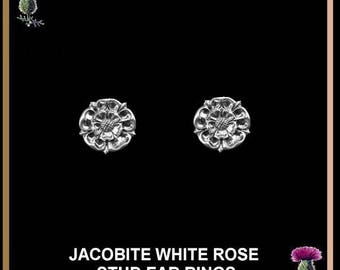 Jacobite White Rose Stud Earrings, Scottish