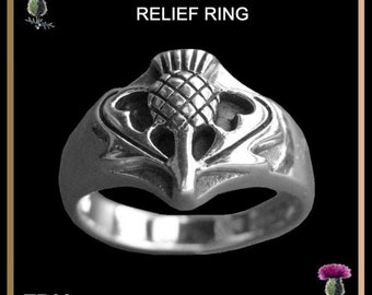 Raised Relief Single Thistle Ring Scottish Emblem