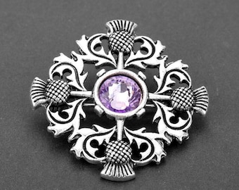 Vier Disteln Schottische Amethyst Brosche - Pewter