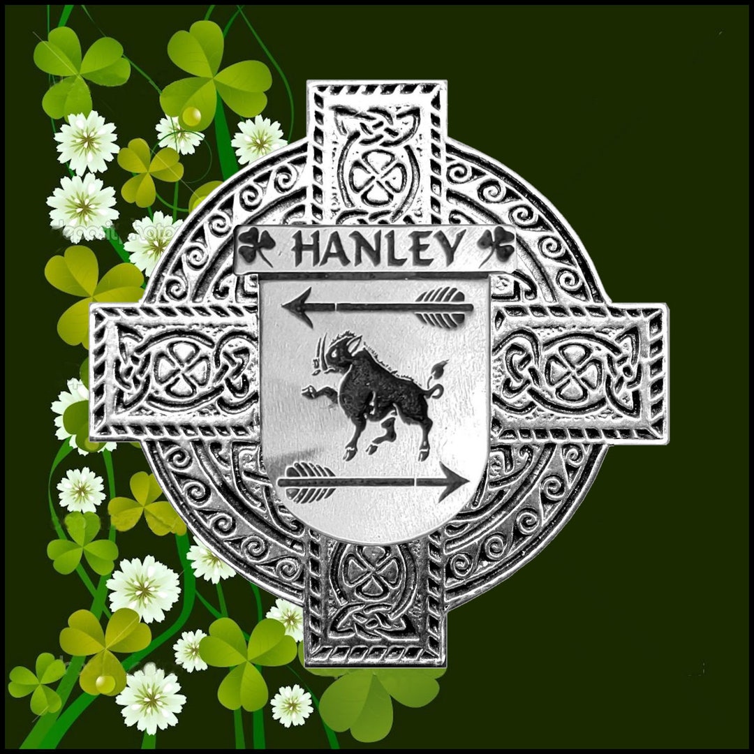 Hanley Irish Coat of Arms Celtic Cross Badge Etsy
