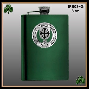 Scully Irish Claddagh Badge 8 oz. Flask Emerald, Ebony or Stainless