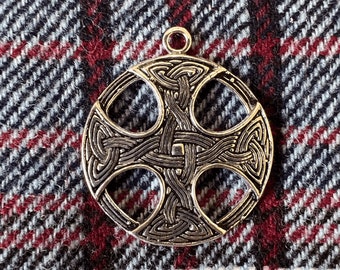 Round Celtic Sun Knot Cross Pendant - Sterling Silver, Irish Cross