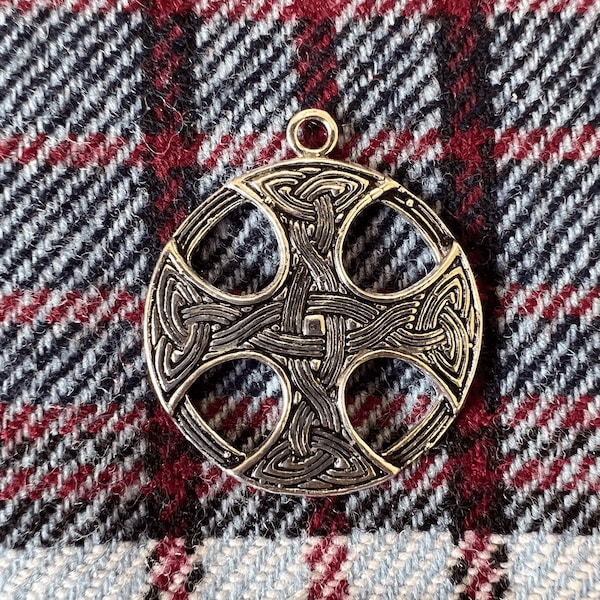 Round Celtic Sun Knot Cross Pendant - Sterling Silver, Irish Cross