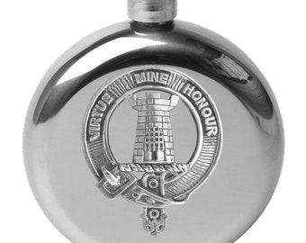 MacLean 5oz Round Scottish Clan Crest Badge Stainless Steel Flask