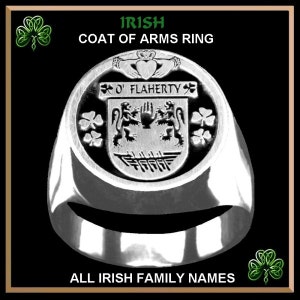 O&#39;Flaherty Coat of Arms Disk Family Crest Ring ID100-S