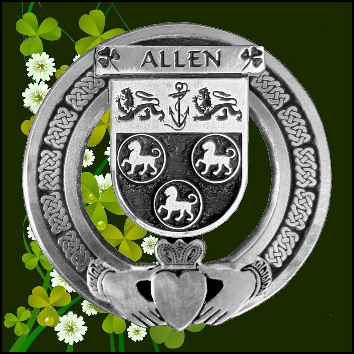 Allen Irish Claddagh Coat of Arms Badge Etsy