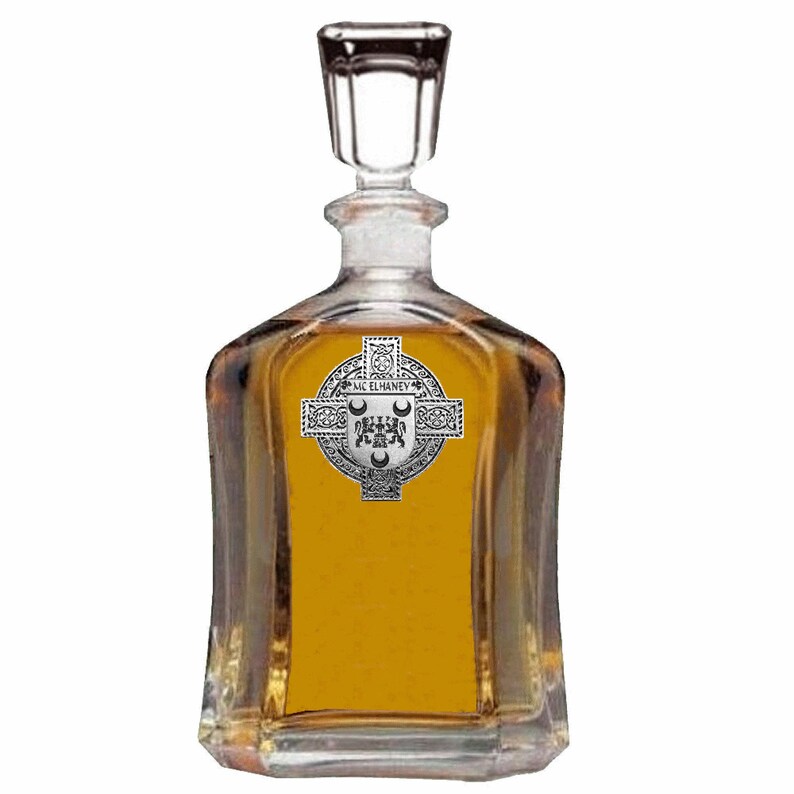 McElhaney Irish Dublin Coat of Arms Badge Decanter