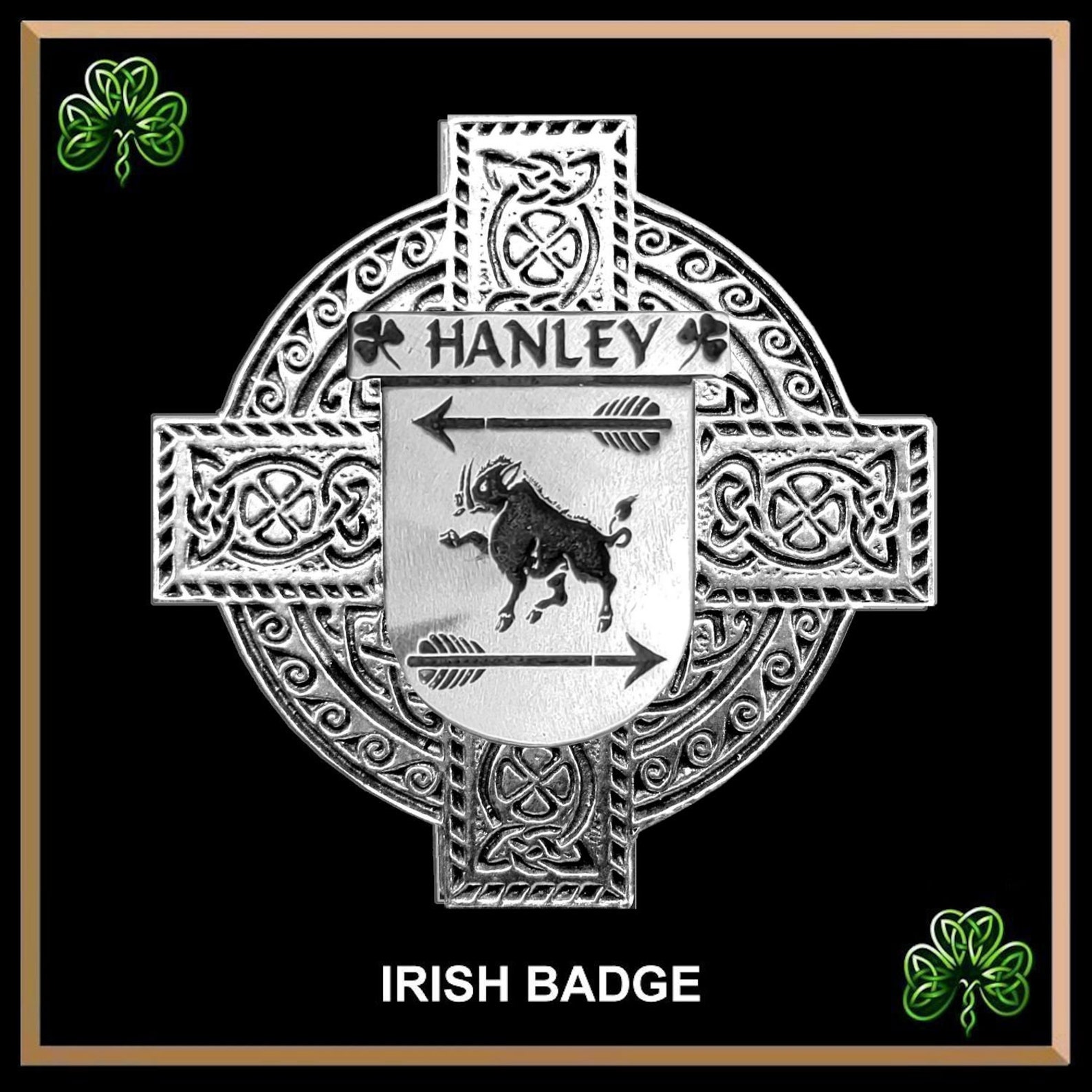 Hanley Irish Coat of Arms Celtic Cross Badge Etsy