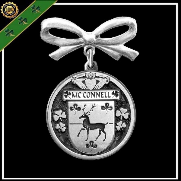 McConnell Irish Coat of Arms Disk Bow Brooch