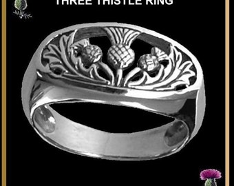 Oval Three Thistle Scottish Ring Sterling Silver TR03S